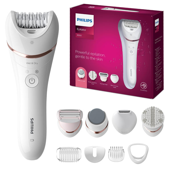 Philips Beauty Epilator Series 8000 5 in 1 Shaver for Women, Trimmer, Pedicure & Body Exfoliator + 9 Accessories, BRE740/14