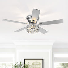 Breezary 52 inch Flush Mount Ceiling Fans with Lights Remote Control, 5 Reversible Blades Indoor Low Profile Crystal Lighting Chandelier Ceiling Fans for Bedroom