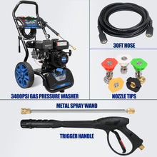 TOOLCY 3400 PSI 2.8 GPM Gas Powered Pressure Washer with Onboard Soap Tank, Spray Gun, 30FT Pressure Hose, 5 Nozzles, Foldable Handle Gas Power Washer for Cleaning Cars Homes Patios Fences Driveways