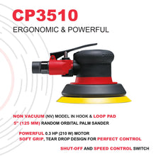 Chicago Pneumatic CP3510 - Air Random Orbital Sander Tool, Home Improvement, Woodworking Tools, Polisher, Rust Removal, Heavy Duty, Non-Vacuum, Hook & Loop, 5 Inch (125 mm), 0.28 HP / 210 W - 12000 RPM