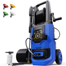 QIOMALA Electric Pressure Washer, 5000 PSI 3.2 GPM Adjustable Touch Screen, High Pressure Cleaning Machine with 35 FT Power Cord, 4 Nozzles, Hose Reel, Foam Cannon for Car/Patio/Garage