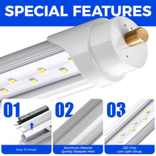 Barrina 8 Foot LED Bulbs, 44W 5500lm 6500K, Super Bright, T8 T10 T12 LED Tube Lights, FA8 Single Pin LED Lights, Clear Cover, 8 Foot LED Bulbs to Replace Fluorescent Light Bulbs (Pack of 12)