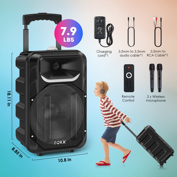 Updated Karaoke Machine for Adults and Kids Portable Bluetooth Speaker with 2 Wireless Microphones New 10" Subwoofer PA System Karaoke Speaker Machines with DJ Light for Outdoor Party