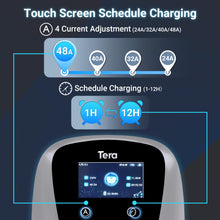 Tera Electric Vehicle Charger for Tesla: J1772 Level 2 EVs ETL Certified 48 40 Amp 240 Volt Home EVSE with Manual Setting Amps Schedule on Unit NEMA 14-50 25 FT Cable Silver