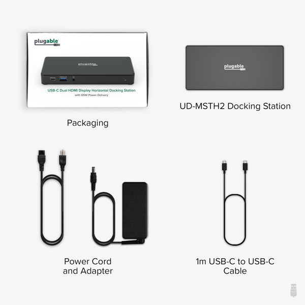 Plugable USB C Docking Station Dual Monitor 2 HDMI Ports, Power Delivery Dock, Dual 4K Monitor for Windows, ChromeOS, 1x USB-C, 3X USB, Ethernet, and Audio - Driverless (UD-MSTH2)