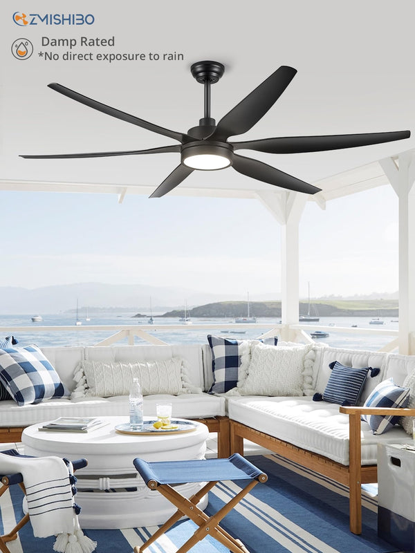 ZMISHIBO 66 inch Large LED Ceiling Fans with Lights and Remote, Indoor/Outdoor Noiseless DC Motor Modern Black Ceiling Fan for Patio Living Room, 3 CCT, 6 Speed Reversible, 6 Blades