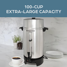 West Bend 33600 Coffee Urn Commercial Highly-Polished Aluminum NSF Approved Features Automatic Temperature Control Large Capacity with Fast Brewing and Easy Clean Up, 100-Cup, Silver