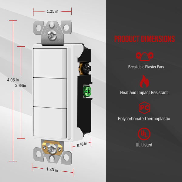 Broan-NuTone BHFLED110 PowerHeat Bathroom Exhaust Fan, 110 CFM & ENERLITES Triple Paddle Rocker Combination Decorator Switch, White