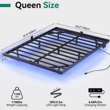 YITAHOME Floating Bed Frame Queen Size, LED Bed Frame with Charging Station, Metal Platform Queen Bed with Heavy Duty Steel Slats, No Box Spring Needed, Easy Assembly, Black