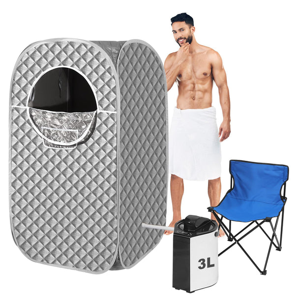 Portable Steam Sauna, Personal Sauna for Home,Steam Sauna,Sauna Box Sauna Tent with 3L Steamer, UV Atomization, Cycling Timer and 9 Levels - Silver