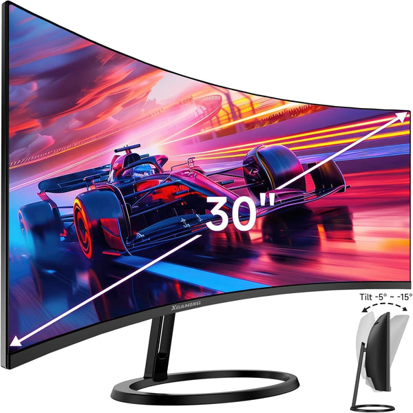 XGaming 30-inch Curved Gaming Monitor WFHD 200Hz, 1ms, 100% sRGB, 1500R, FreeSync Premium, Low Blue Light Eye Care Screen, HDMI DisplayPort Display, Build-in Speakers, VESA Wall Mount