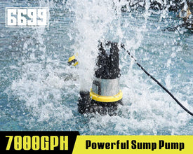 6699 Sump Pump Submersible 7000GPH Powerful Water Pump for Pool Draining 1.5HP Stainless Steel Utility Pump with Float Switch 16FT Power Cord for Flooded House Sump Pit Pond Remove Water SUB 7000S