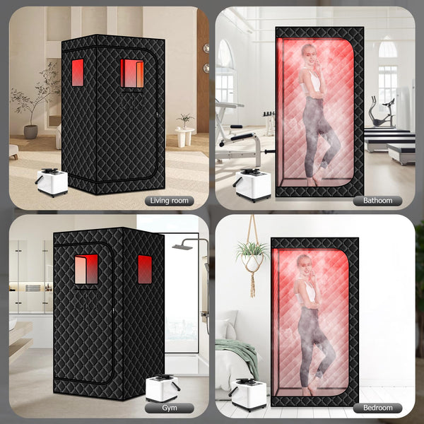 Portable Steam Sauna Box with Infrared Red Light for Home Relaxation, 660nm Red Light Therapy Lamp Personal Full Body Sauna Spa Tent with 3.0L 1100W Steamer, Remote Control, Folding Chair Indoor Use