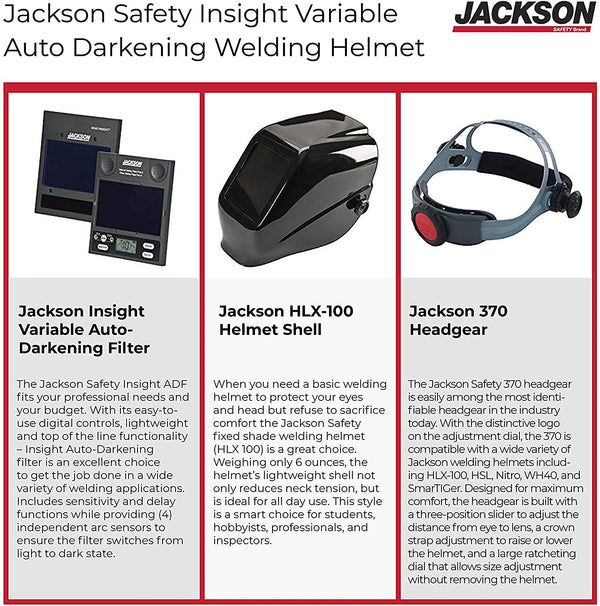 Jackson Safety HLX 100 Welding Hood - Ultra Lightweight Auto Darkening Welding Helmet with Insight Digital Variable ADF - ANSI Z87.1