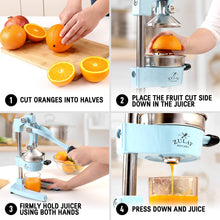 Zulay Kitchen Cast-Iron Orange Juice Squeezer - Heavy-Duty, Easy-to-Clean, Professional Citrus Juicer - Durable Stainless Steel Lemon Squeezer - Sturdy Manual Citrus Press & Orange Squeezer (Blue)