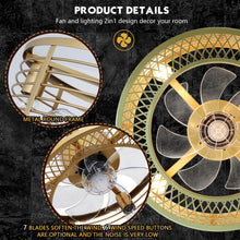 Gold Caged Ceiling Fans with Lights and Remote Control 6-Speed Reversible Noiseless Motor 18