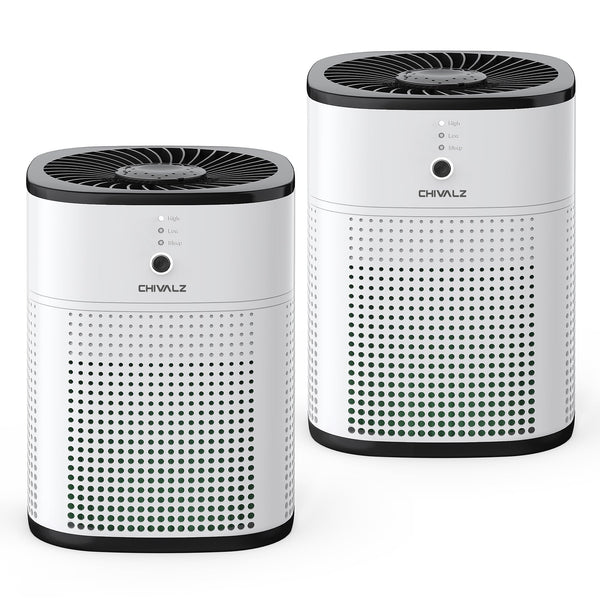 2 Pack CHIVALZ Air Purifiers for Bedroom, Air Purifiers for Home Bedroom, Quiet Air Cleaner with 24dB Sleep Mode, True HEPA Filter for Pet，White