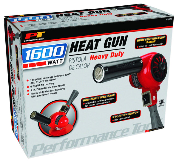 Performance Tool W50078 Professional Heavy Duty Heat Gun, 1100-Degree Fahrenheit, 1600-watt Heavy Duty Heat Gun