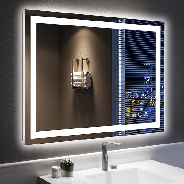 YEELAIT 40x32 Inch LED Bathroom Mirror with Lights Front and Backlit Lighted Vanity Mirror for Bathroom Wall with 3 Colors Dimmable Anti-Fog Memory Shatter-Proof IP54 Waterproof Horizontal/Vertical