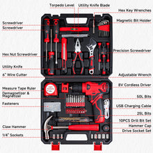 Tool Set - Tool Kit with 8V Cordless Drill, 132 Piece Tool Box with Drill, Home Tool Kits for Men & Women, Hand Drill Set Perfect for Homeowner, Diyer, Handyman - Red