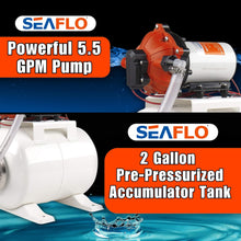 SEAFLO Marine Water Pump 12 V DC 60 PSI 5.5 GPM 2 Gallon Accumulator Tank System | Accumulator Pressure Boost System for Smooth and Quiet Operation | 4-Year Warranty