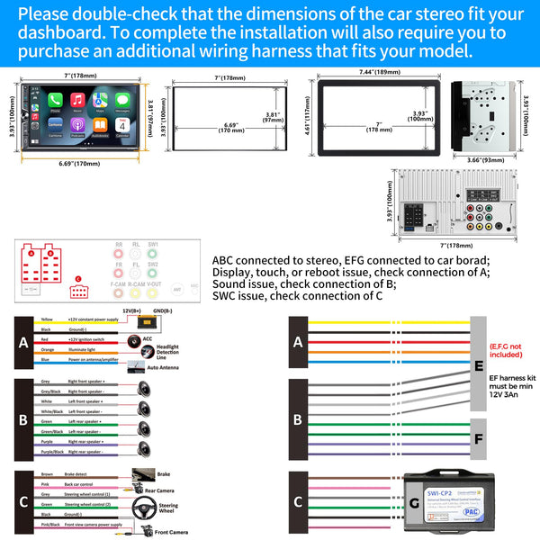 [Upgrade Wireless] Double Din Car Radio with Wireless Apple CarPlay and Android Auto, Bluetooth 5.3 Car Play, Mirror Link, 7" HD Touchscreen, Backup Camera, 4.2-Channel Audio Output, AM/FM Car Stereo