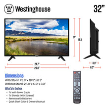 Westinghouse 32 Inch TV, 720p HD LED Small Flat Screen Non-Smart Television with HDMI, USB, VGA, & V-Chip Parental Controls, Monitor for Home, Kitchen, RV Camper, or Office