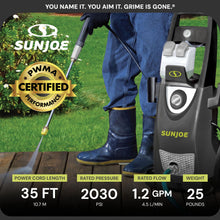 Sun Joe Electric Pressure Power Washer, 2030 PSI (PWMA Certified), 1.76 GPM, Dual Soap Tanks, SPX3000 (35-FT GFCI Water-Safe, Power Cord)