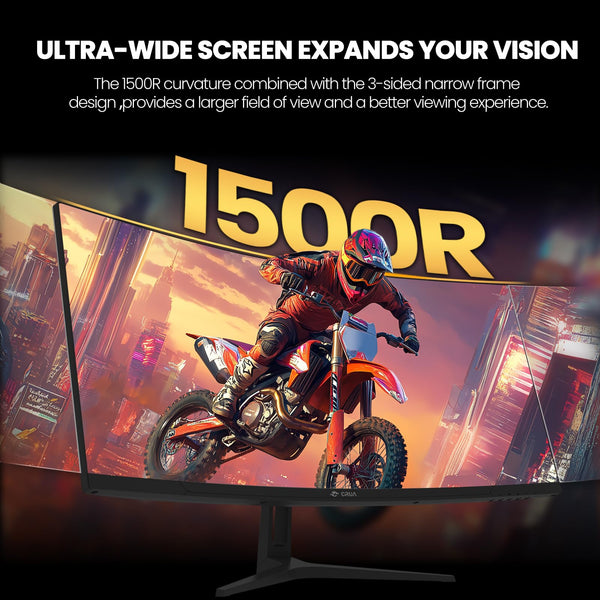 CRUA 34" Curved Gaming Monitor, WQHD 3440x1440, 144Hz/165Hz Computer Monitors, 1500R VA Screen, 99% sRGB, AMD FreeSync, HDMI 2.0 & DP 1.4, Wall Mountable Installs- Black