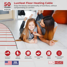 LuxHeat 60sqft Floor Heating Cable Kit - 240v Electric Heated Floor System for Tile, Vinyl, Laminate - Electric Radiant Heated Flooring System - Includes Heater Cable, Strapping, Sensor & Alarm