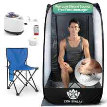 Portable Sauna for Home | 2.6L at Home Sauna Steam Tent, Remote, & Foot Massager | 9 Levels, Pop Up Sauna w/Chair & Waterproof Mat, 4.7' H x 2.6' W at Home Sauna Full Body