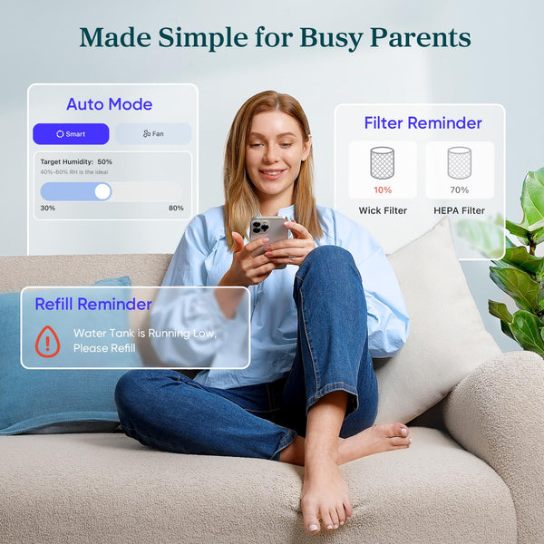 LEVOIT Humidifiers for Bedroom Baby, Sprout Evaporative with Dual Filters for Air & Water, Separate Sensor, Adjustable No Blue Nightlight, Auto Dry, Smart Control & Alexa, Auto Mode, 3.8L Tank for 36H