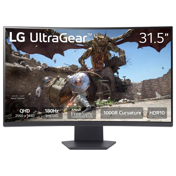 LG 32GS60QC-B Ultragear 32-inch Curved Gaming Monitor QHD (2560x1440) 180Hz 1ms 1000R AMD FreeSync HDR10 HDMIx2 DisplayPort Black