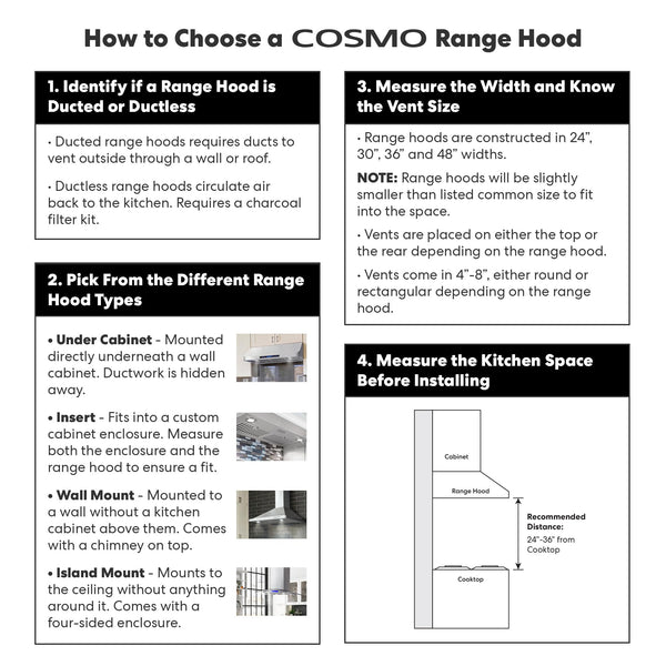 COSMO COS-668AS750 30 in. Vista Collection 380 CFM Ducted Wall Mount Range Hood, Touch Controls, LED Lights, Stainless Steel