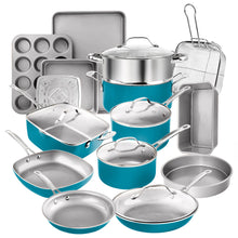 Gotham Steel 20 Piece Pots and Pans Set Nonstick Cookware Set, Pot and Pan Set, Kitchen Cookware Sets, Ceramic Cookware Set, Ceramic Pots and Pans Set, Pot Set, Dishwasher Safe, Aqua Blue