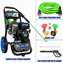 TOOLCY Gas Pressure Washer 3400 PSI & 2.8 GPM, High Performance Enigne, Includes Swivel Spray Gun and Wand, 35FT Power Washer Hose, 5 Nozzle Tips, Onboard Soap Tank, for Cars/Driveways/Homes