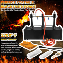 Triple Burners Portable Propane Gas Forge Three Burners 2700°F/1482℃ Large Capacity Square Forging Furnace for Blacksmithing Farrier Knife Tool Making Equipment with Tong & Gloves 2-Doors