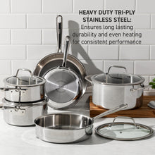 T-fal Pro Tri-Ply Stainless Steel Cookware Set 10 Piece, Induction Compatible Oven Safe 500F, Lids 350F, Fast & Even Heat, Professional Quality & Durability, Pots and Pans Set, Dishwasher Safe, Silver