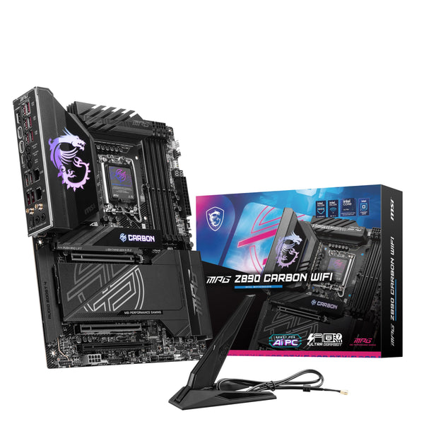 MSI MPG Z890 Carbon WiFi Gaming Motherboard (Support Core Ultra Series 2 Intel Processors, LGA 1851, DDR5, PCIe 5.0, M.2, SATA, 5Gbps LAN, USB Type-C, Wi-Fi 7, Bluetooth 5.4, Thunderbolt 4, ATX)