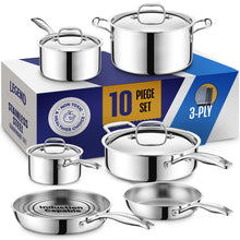 LEGEND COOKWARE 3 Ply Stainless Steel Pots and Pans Set | 10-Piece, Induction, Non-Toxic, Oven Safe | Best 18/8 Full Clad | Premium Kitchen Cooking, Professional Chef Quality | PFOA, PTFE & PFOS Free