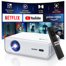 Aurzen EAZZE D1 Smart Projector with WiFi and Bluetooth, Netflix-Officially-Licensed, Auto Focus & Keystone, DoIby Audio, Zoom, Native 1080P Movie, Portable Outdoor Mini Projector, White