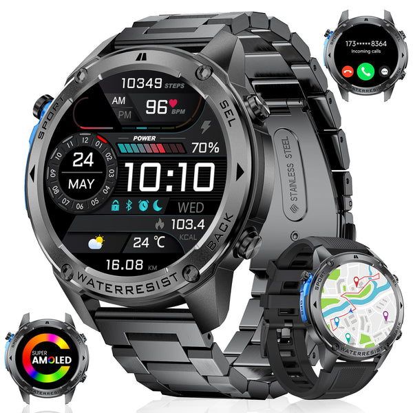 GPS Smart Watch for Men(Answer/Make Call),6 Satellite Positioning/Compass,50M Waterproof,600mAh Extra-large battery,1.43" AMOLED,170 Fitness Sports Modes/Heart Rate/SpO2/pedometer for Android/iOS