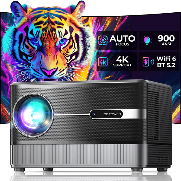 [Auto Focus/5" LCD] Outdoor Projector 4K with WiFi 6 and Bluetooth, DBPOWER 900 ANSI Native 1080P Portable Projector, Auto Keystone & Zoom, Sealed Engine, Movie Projector for iOS/Android/TV Stick