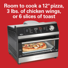 Hamilton Beach Digital Air Fryer Toaster Oven Combo, 10 Ways to Cook, 4 Preset Functions, Stay On & 1800 Watts, LED Capacitive-Touch Controls, 2 Rack Positions, Fits 12” Pizza, Black & Stainless Steel