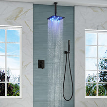 SKOWLL Ceiling Mounted Shower System with 2 Function Shower Control Valve, Shower Heads with Handheld Spray Combo, Shower Head High Pressure with Handheld Shower Head, Matte Black