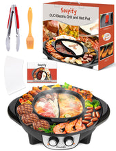 Soupify 2 in 1 Hot Pot with Grill, Electric Korean BBQ Grill, Independent Dual Temperature Control & Non-stick Pan, Multi-function Smokeless Barbecue Grill for Family and Friends Gathering