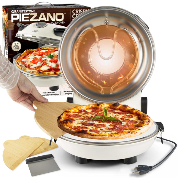 PIEZANO Crispy Crust Pizza Oven by Granitestone – Electric Pizza Oven Indoor Portable, 12 Inch Indoor Pizza Oven Countertop, Pizza Maker Heats up to 800˚F for Stone Baked Pizza at Home - Cream