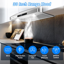 AMZCHEF Under Cabinet Range Hood 30 Inch, 750CFM Stainless Steel Kitchen Stove Vent Hood 3 Speed Exhaust Fan Button Control LED lights Dishwasher-Safe Baffle Filters Three Outlet Design