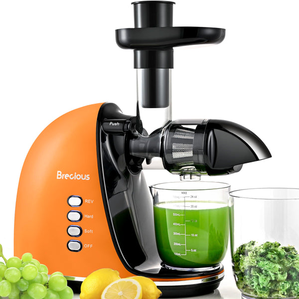 Slow Masticating Juicer,Brecious Cold Press Juicers with 2 Speed Modes & Quiet Motor,Juicers Machines Vegetable and Fruit with Reverse Function,Celery Juicer,BPA-Free,Easy to Clean (Orange)