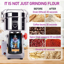 1000g Grain Mill Grinder, 304 Stainless Steel Grain Mill, 3000W High-speed Commercial Spice Grinder, Superfine Grain Grinder, Flour Mill Grinder for Home, Grinder for Kitchen, Spice Grinder Electric